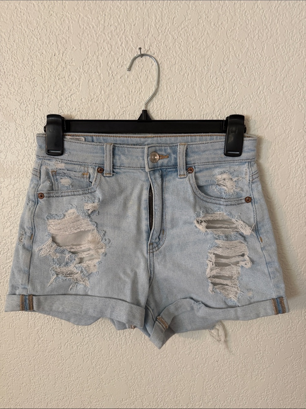 American Eagle Outfitters Light Wash Distressed Denim Shorts